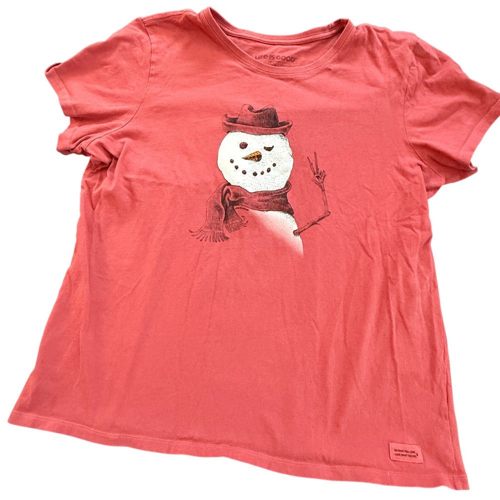 Life is Good Women's XL Snowman Peace Sign Graphic‎ T-Shirt Crusher